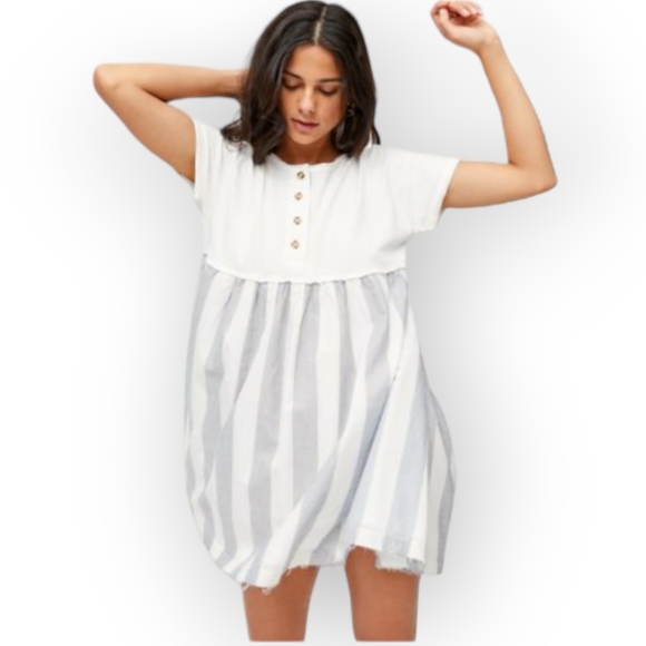 UO MARGO MIXED HENLEY T-SHIRT DRESS IN WHITE, XS - Picture 1 of 14